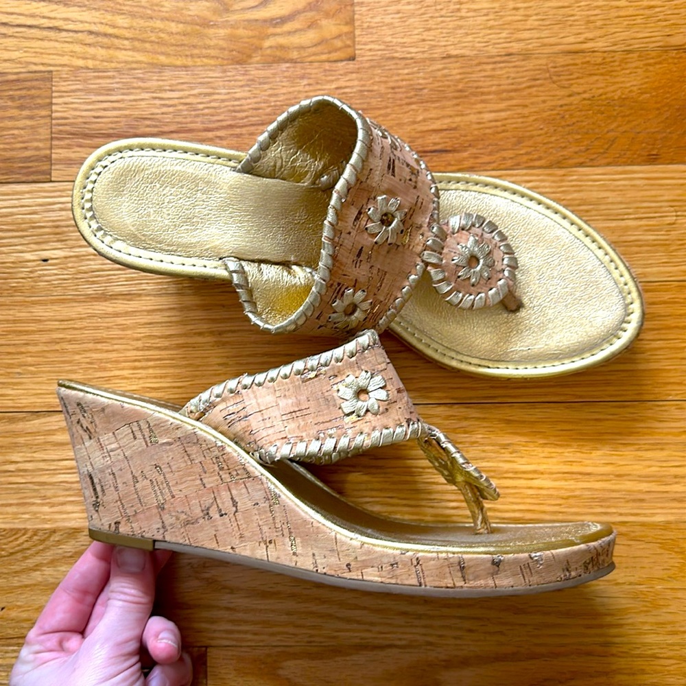 Jack Rogers, Size 9, women’s gold & cork wedges